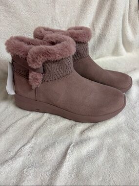 Skechers Women's Mauve Faux-Fur Knit Ankle Boots